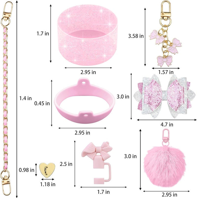 SEMATA Bling Accessories for Stanley Cup 40oz & 30oz Tumbler Including Silicone Cute Bow Straw Topper Cover, Silicone Boot for Stanley Cup,Leather Water Bottle Handle Strap, Charms(Cherry Blossom) - Image 3